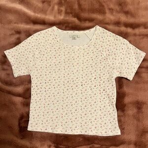 American Eagle Floral Ribbed Baby Tee